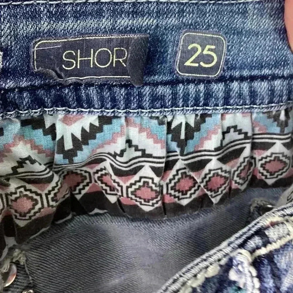 Grace in LA Jeans Womens 25 Blue Jean Short Shorts Embroidered Aztec Stretch - Picture 8 of 9